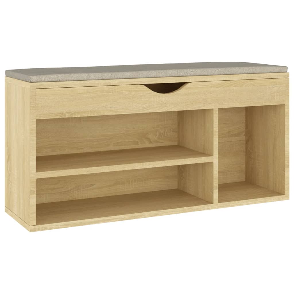 skobænk med hynde 104x30x49 cm konstrueret træ sonoma-eg