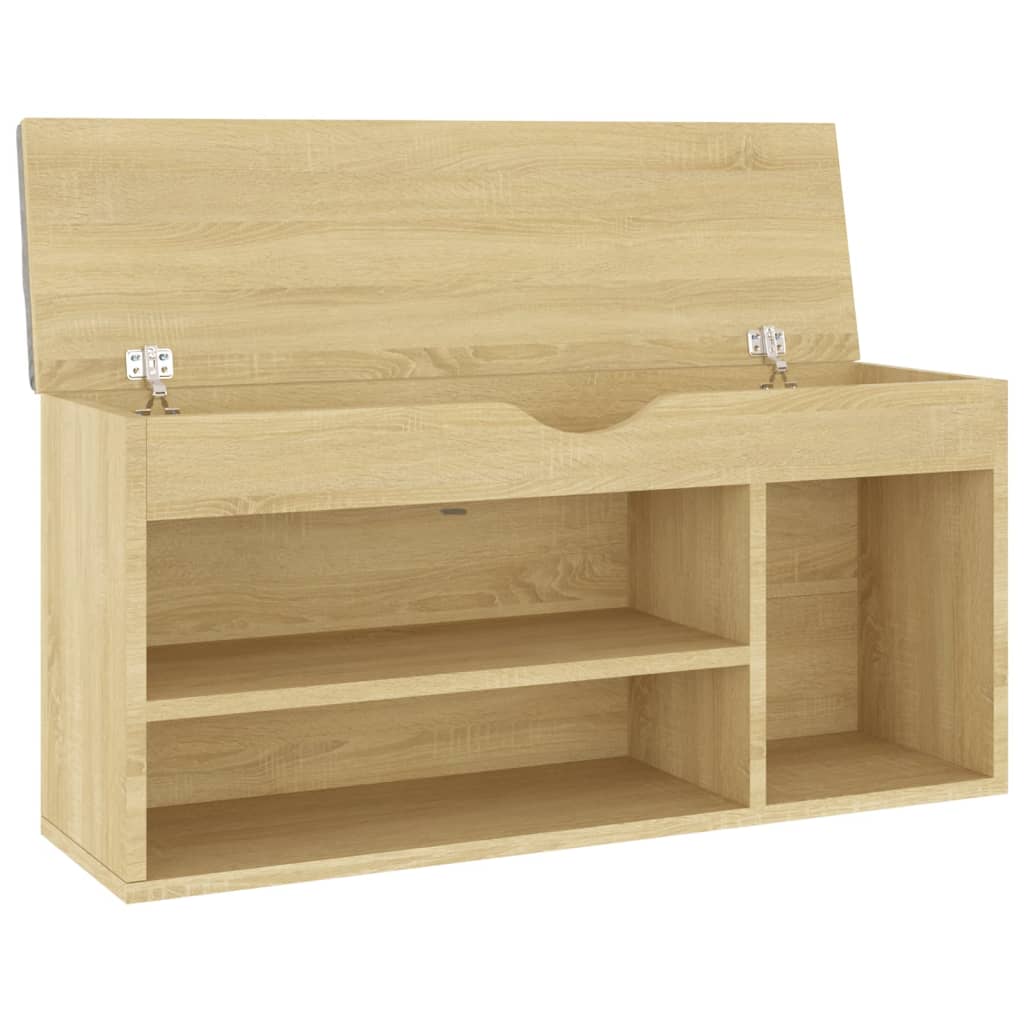skobænk med hynde 104x30x49 cm konstrueret træ sonoma-eg