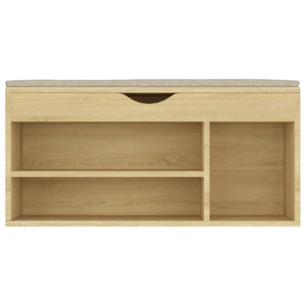 skobænk med hynde 104x30x49 cm konstrueret træ sonoma-eg