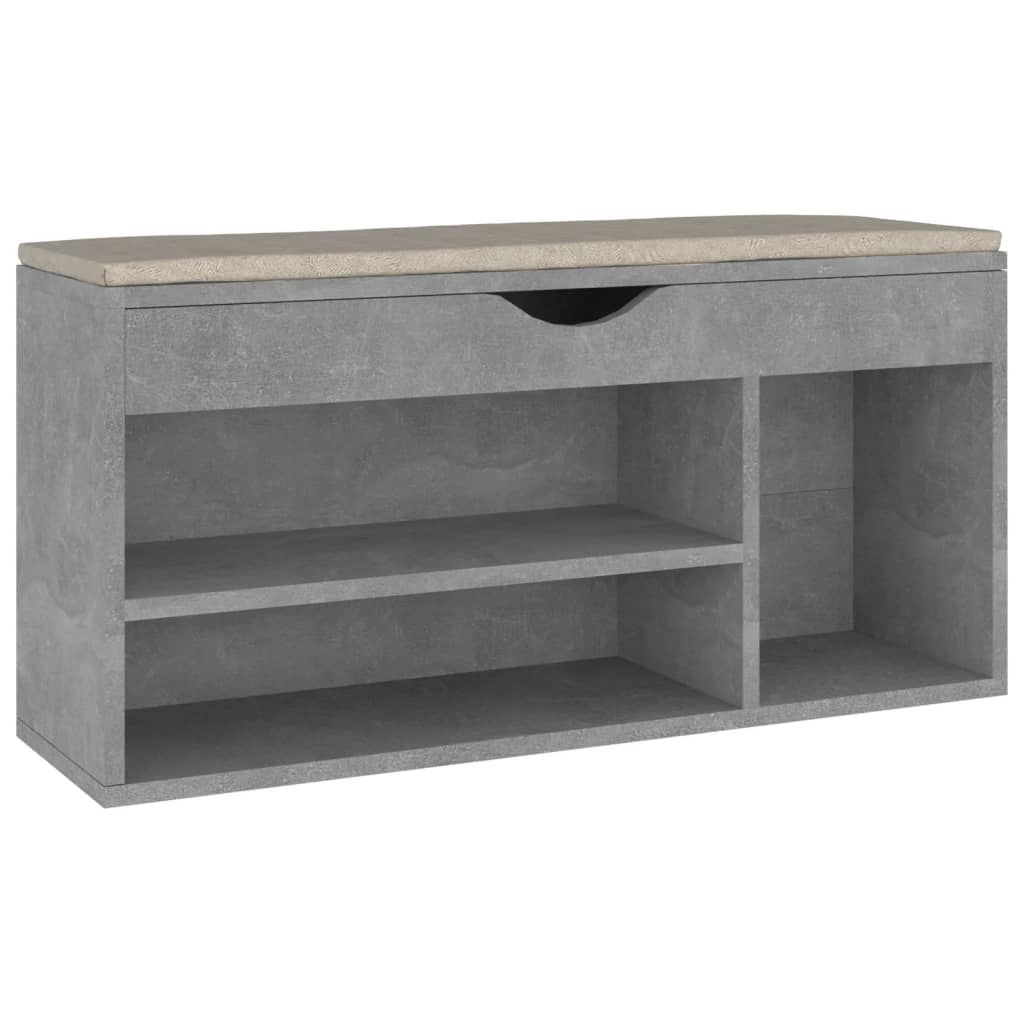 skobænk med hynde 104x30x49 cm konstrueret træ betongrå