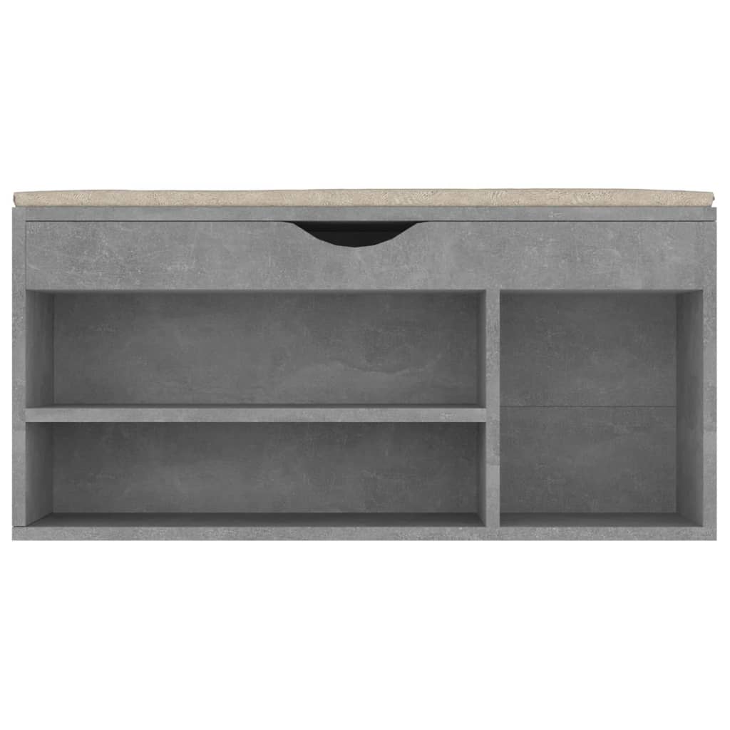 skobænk med hynde 104x30x49 cm konstrueret træ betongrå