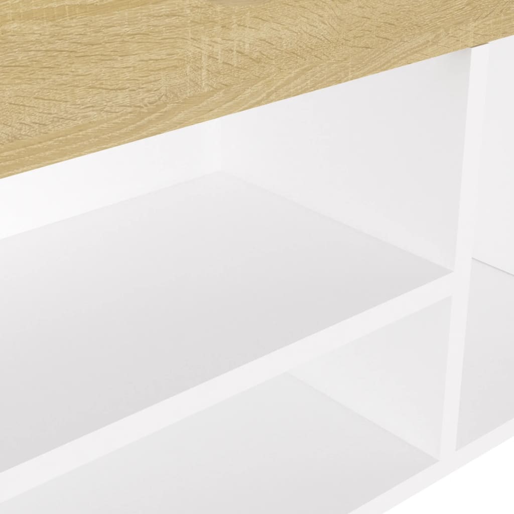 skobænk m. hynde 104x30x49 cm konstrueret træ hvid og sonoma-eg