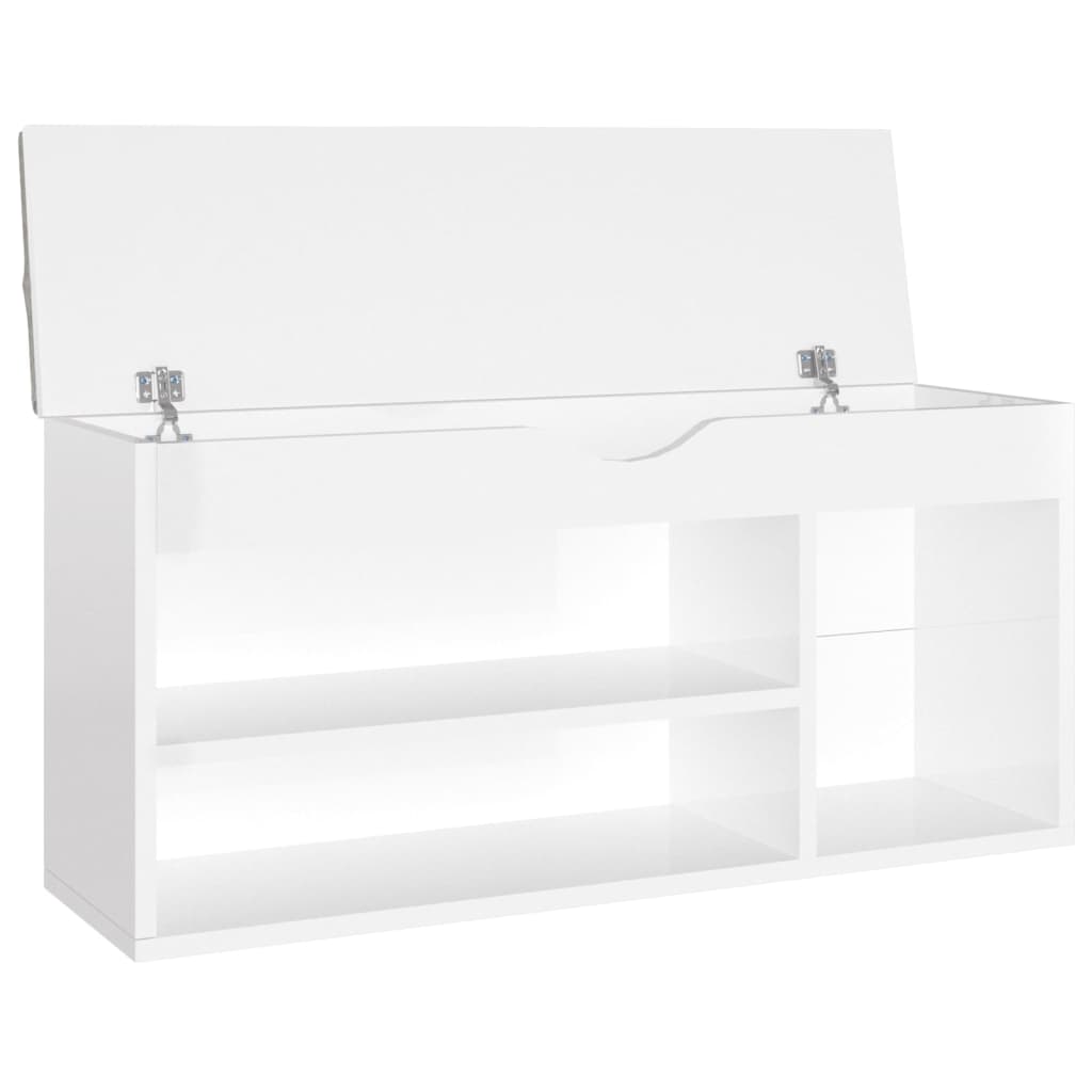 skobænk med hynde 104x30x49 cm konstrueret træ hvid højglans