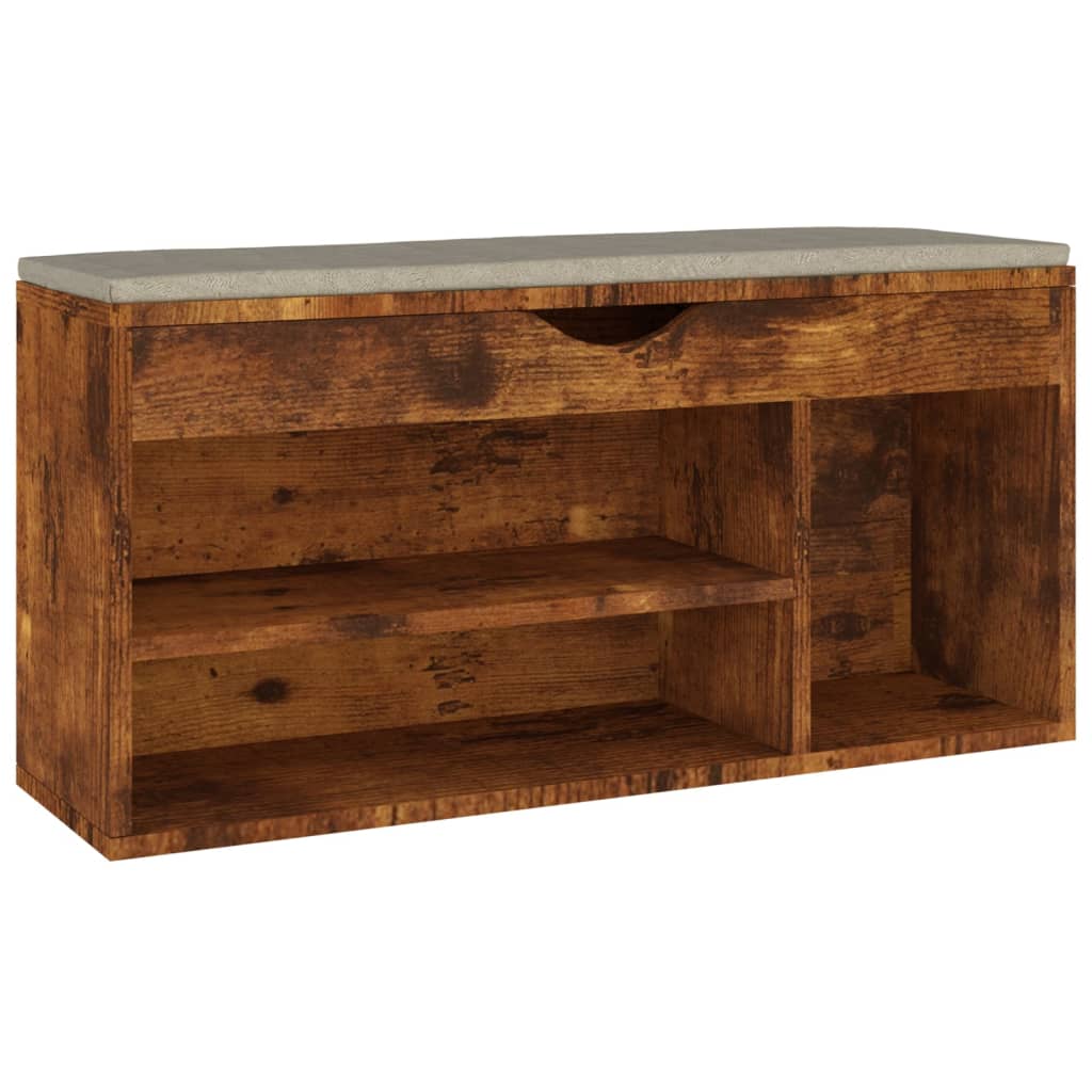 skobænk med hynde 104x30x49 cm konstrueret træ røget eg