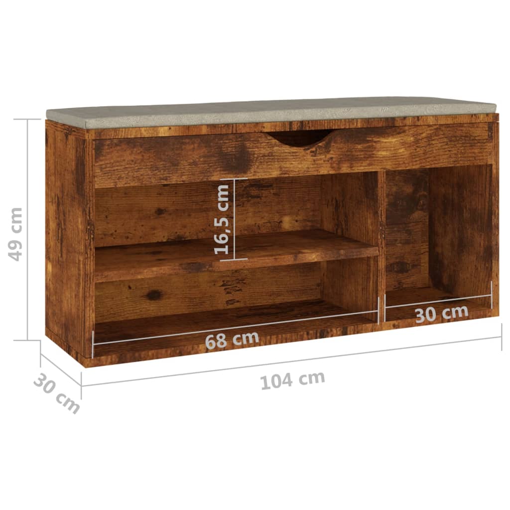 skobænk med hynde 104x30x49 cm konstrueret træ røget eg