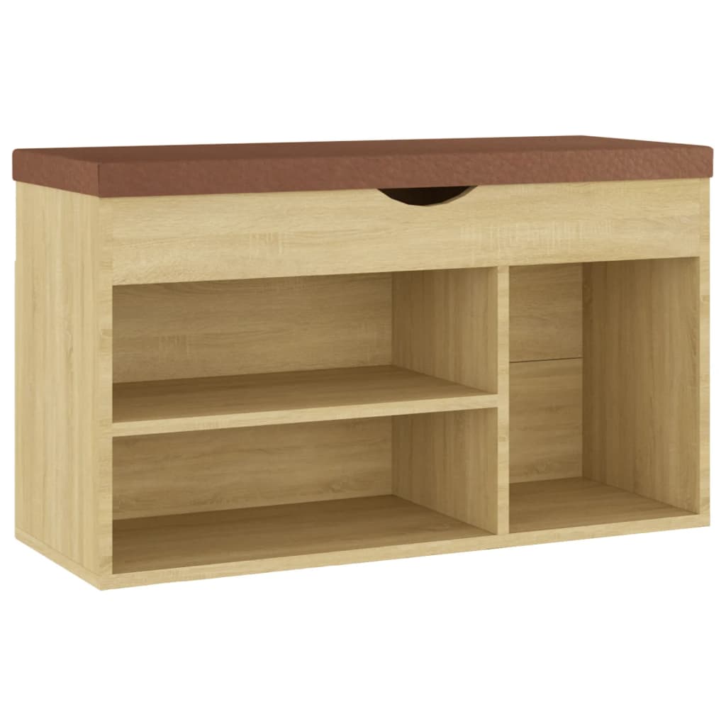 skobænk med hynde 80x30x47 cm konstrueret træ sonoma-eg