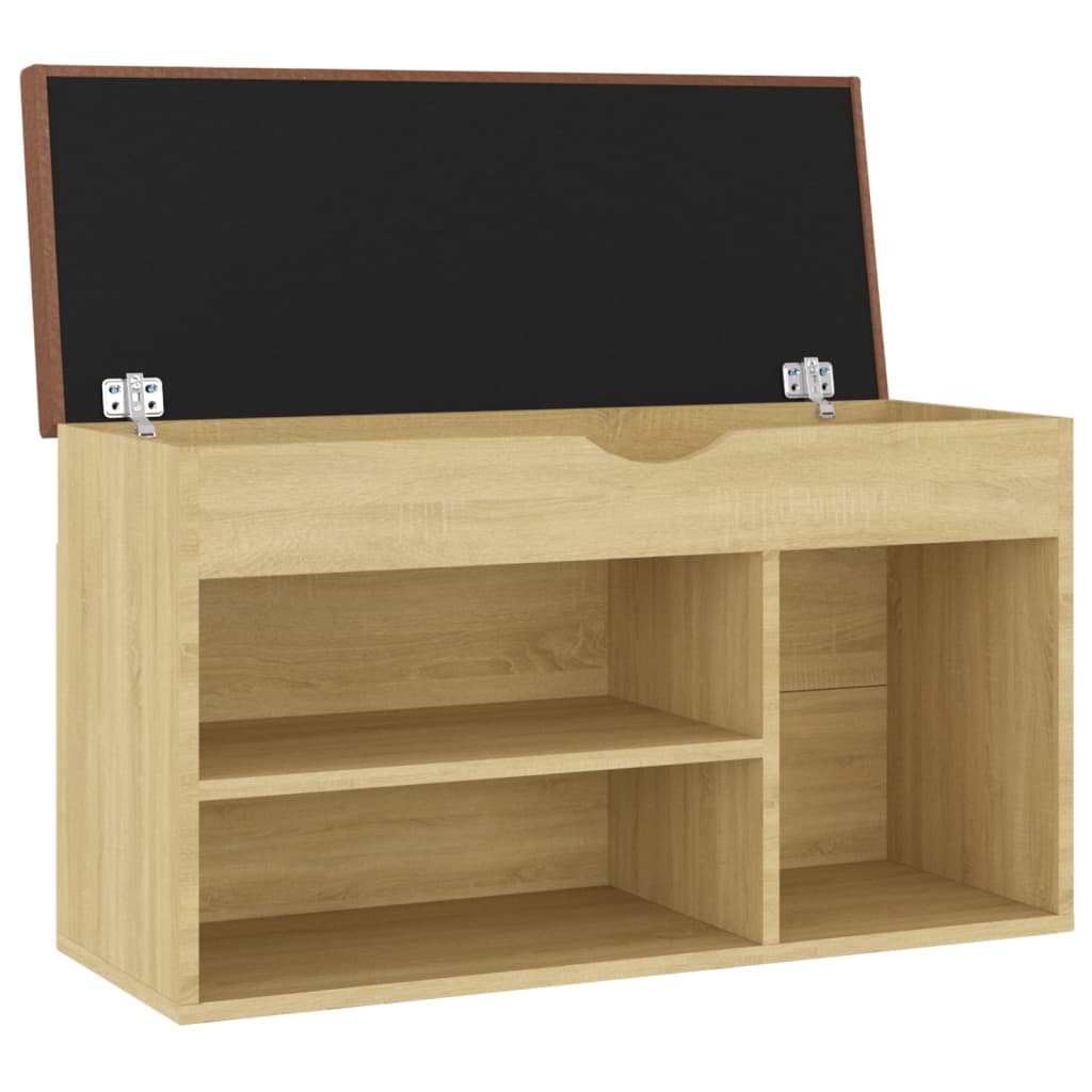 skobænk med hynde 80x30x47 cm konstrueret træ sonoma-eg