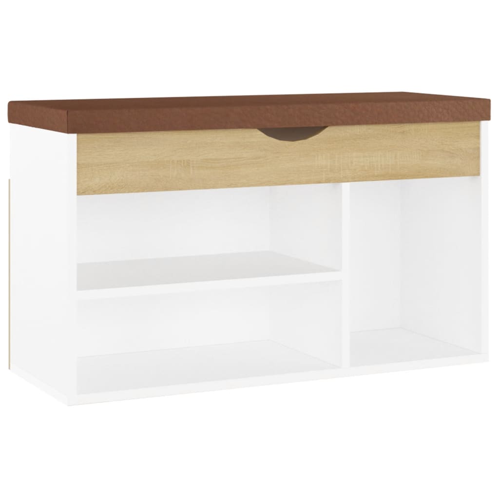 skobænk med hynde 80x30x47 cm konstrueret træ hvid og sonoma-eg