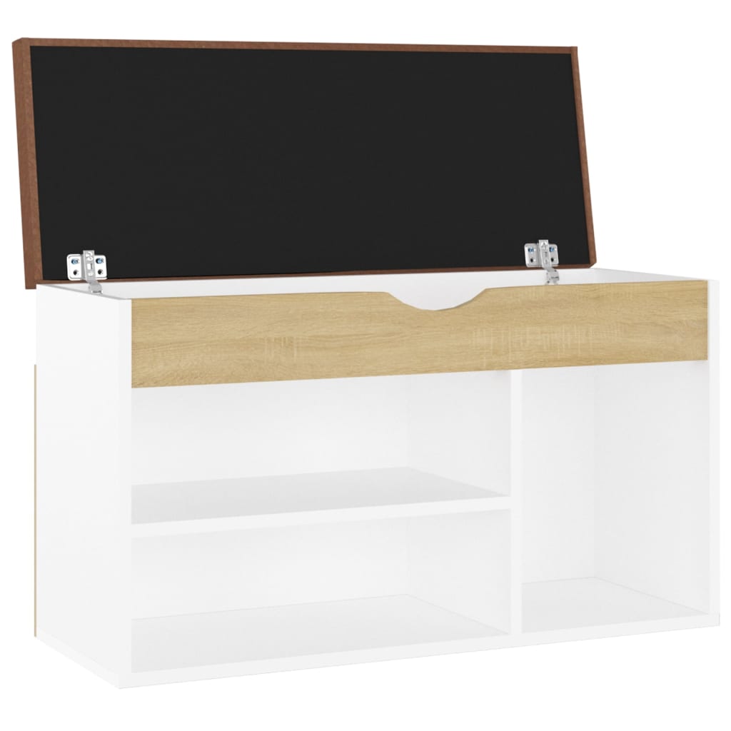 skobænk med hynde 80x30x47 cm konstrueret træ hvid og sonoma-eg