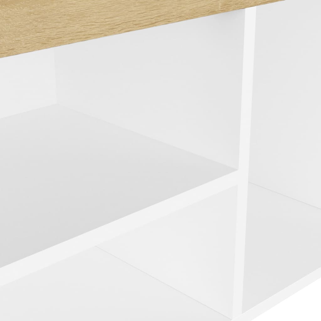 skobænk med hynde 80x30x47 cm konstrueret træ hvid og sonoma-eg