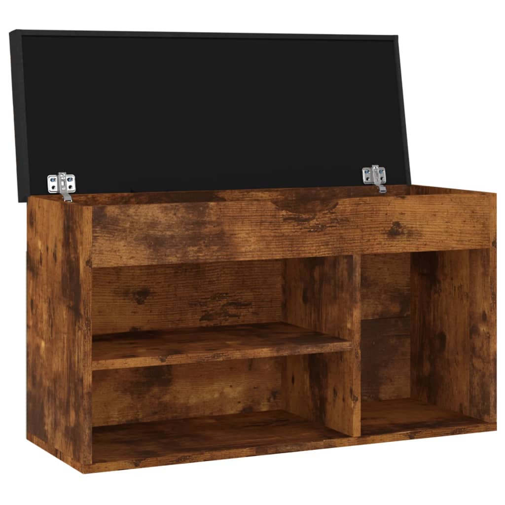 skobænk med hynde 80x30x47 cm konstrueret træ røget eg