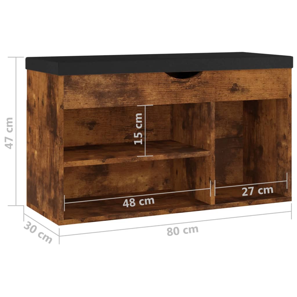 skobænk med hynde 80x30x47 cm konstrueret træ røget eg