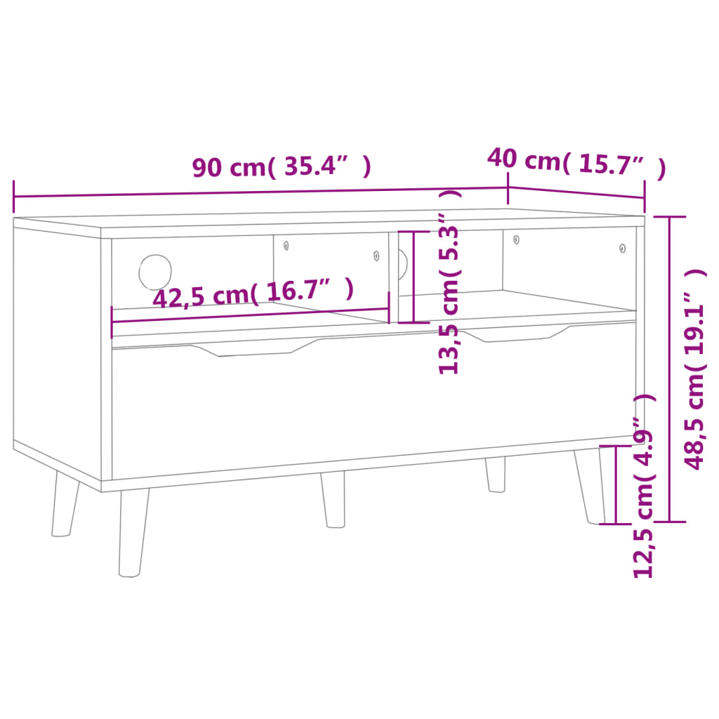 tv-bord 90x40x48,5 cm konstrueret træ sort