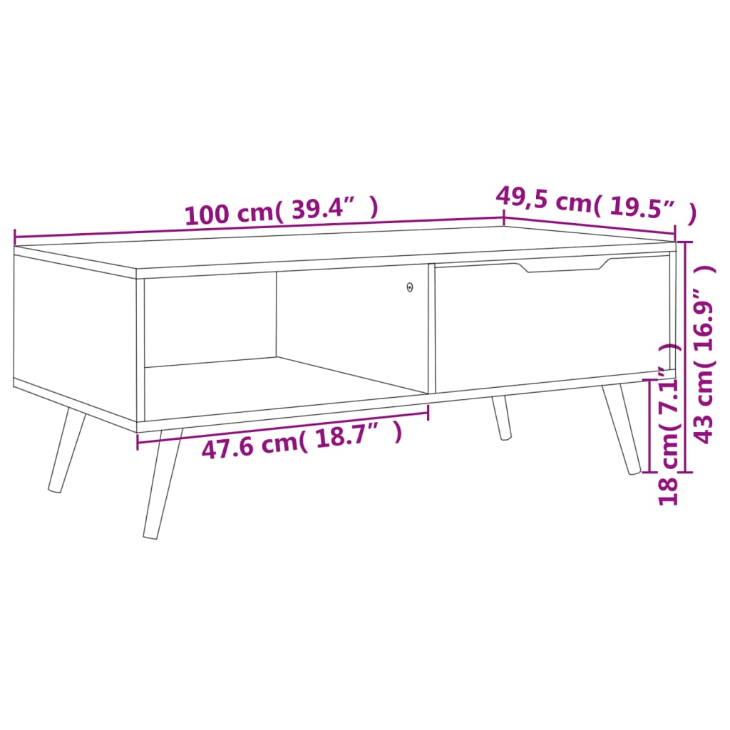 sofabord 100x49,5x43 cm konstrueret træ røget eg
