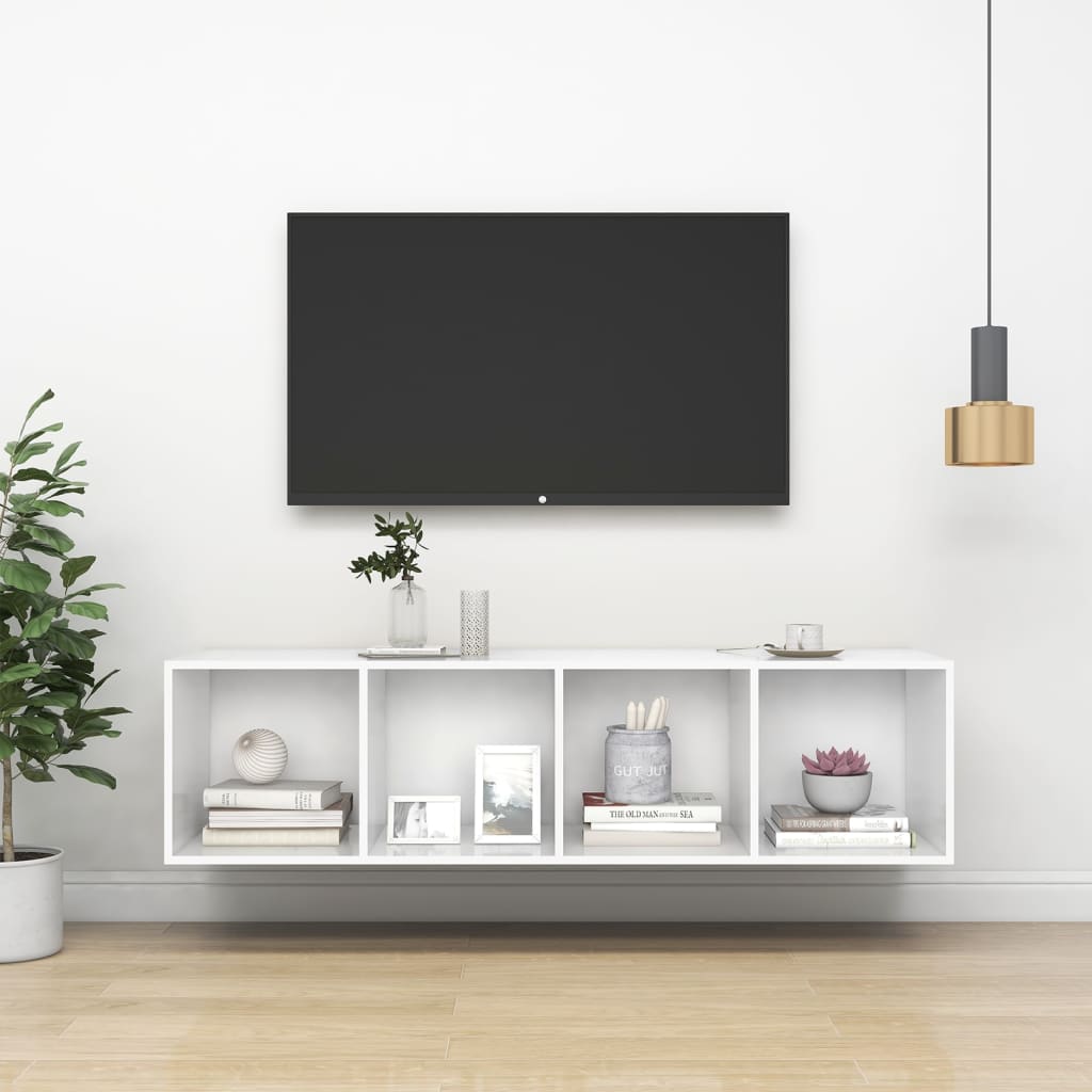 væghængt tv-skab 37x37x142,5 cm konstrueret træ hvid