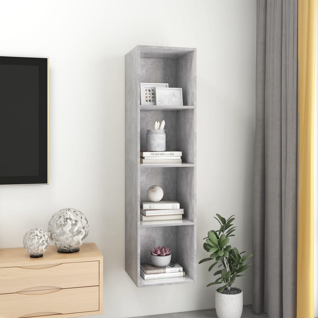 væghængt tv-skab 37x37x142,5 cm konstrueret træ betongrå