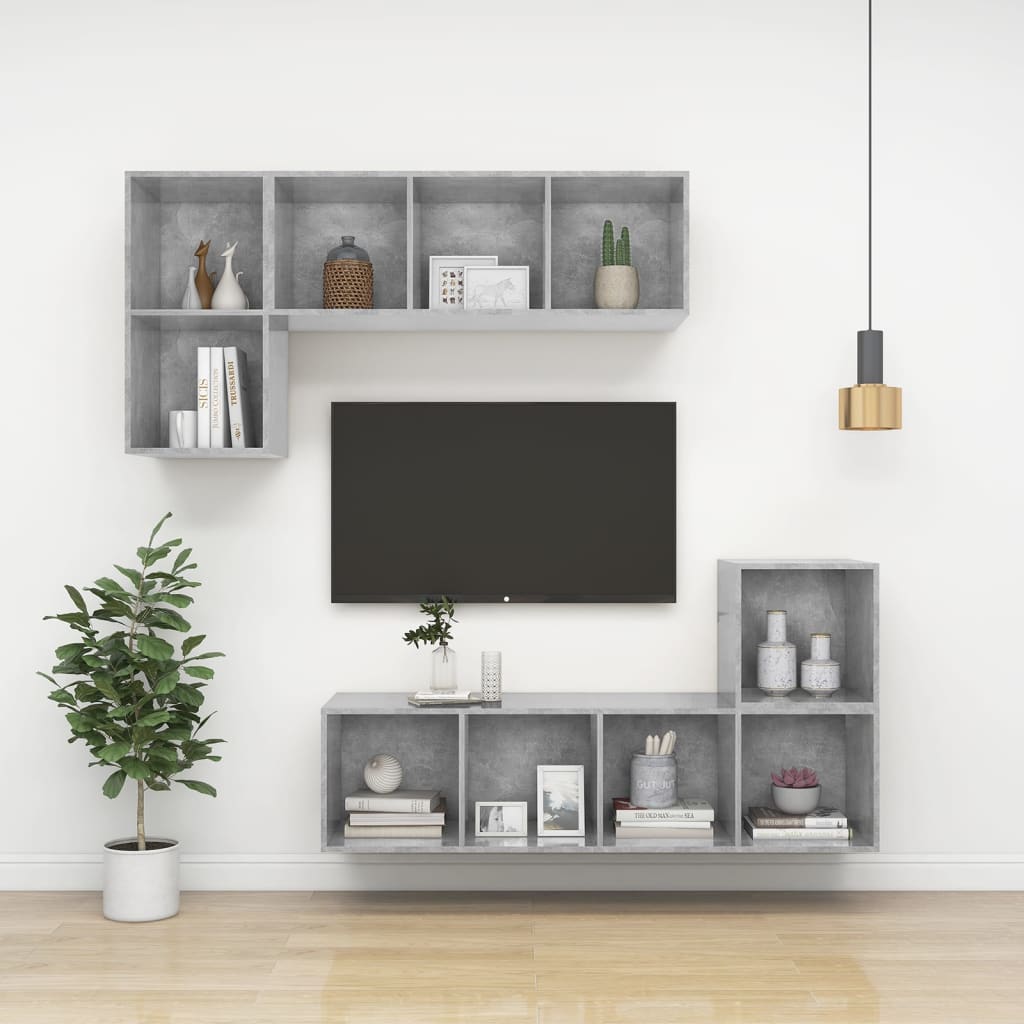 væghængt tv-skab 37x37x142,5 cm konstrueret træ betongrå