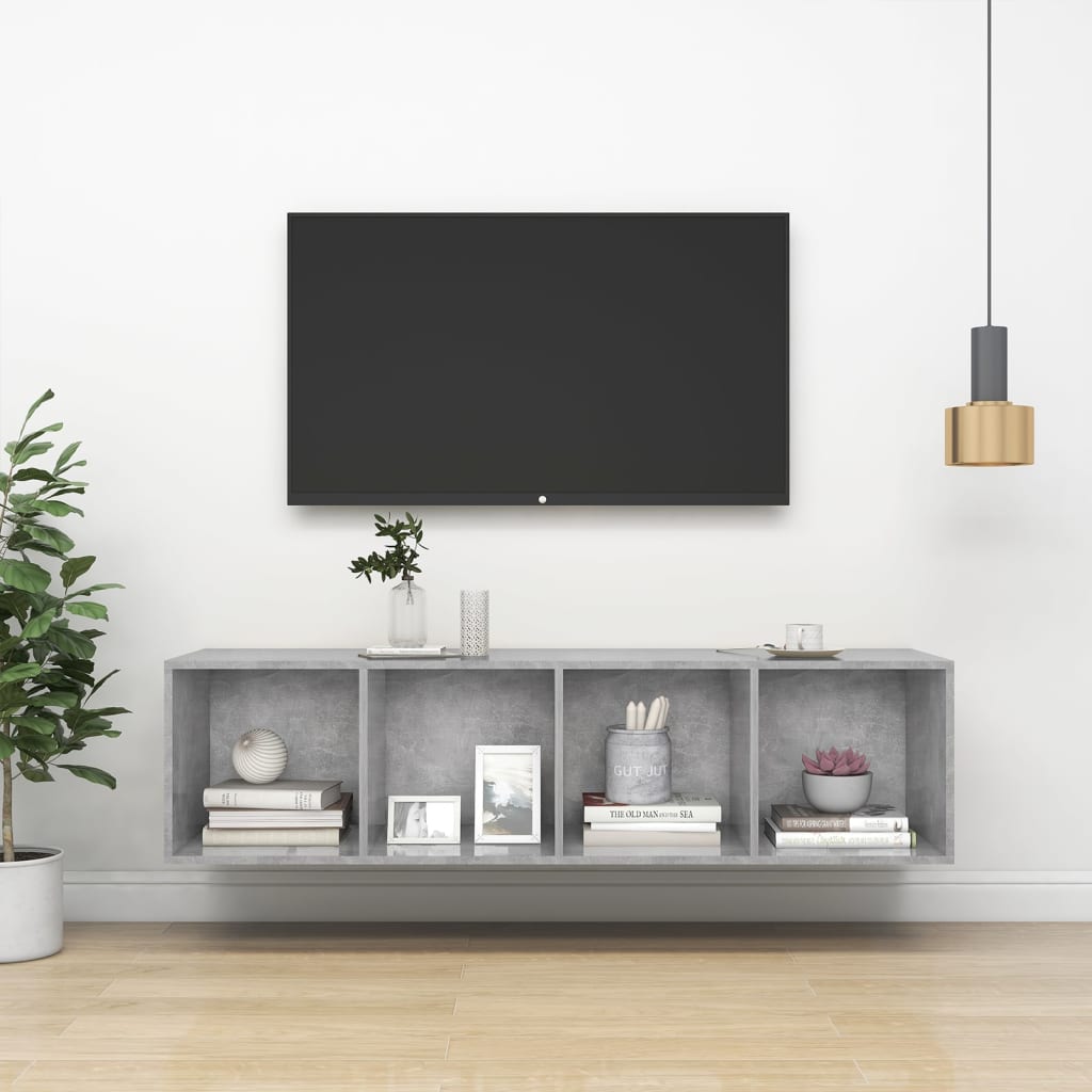 væghængt tv-skab 37x37x142,5 cm konstrueret træ betongrå