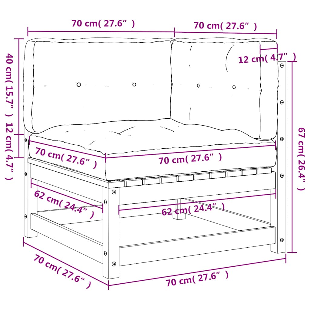 2-personers havesofa m. hynder massivt fyrretræ