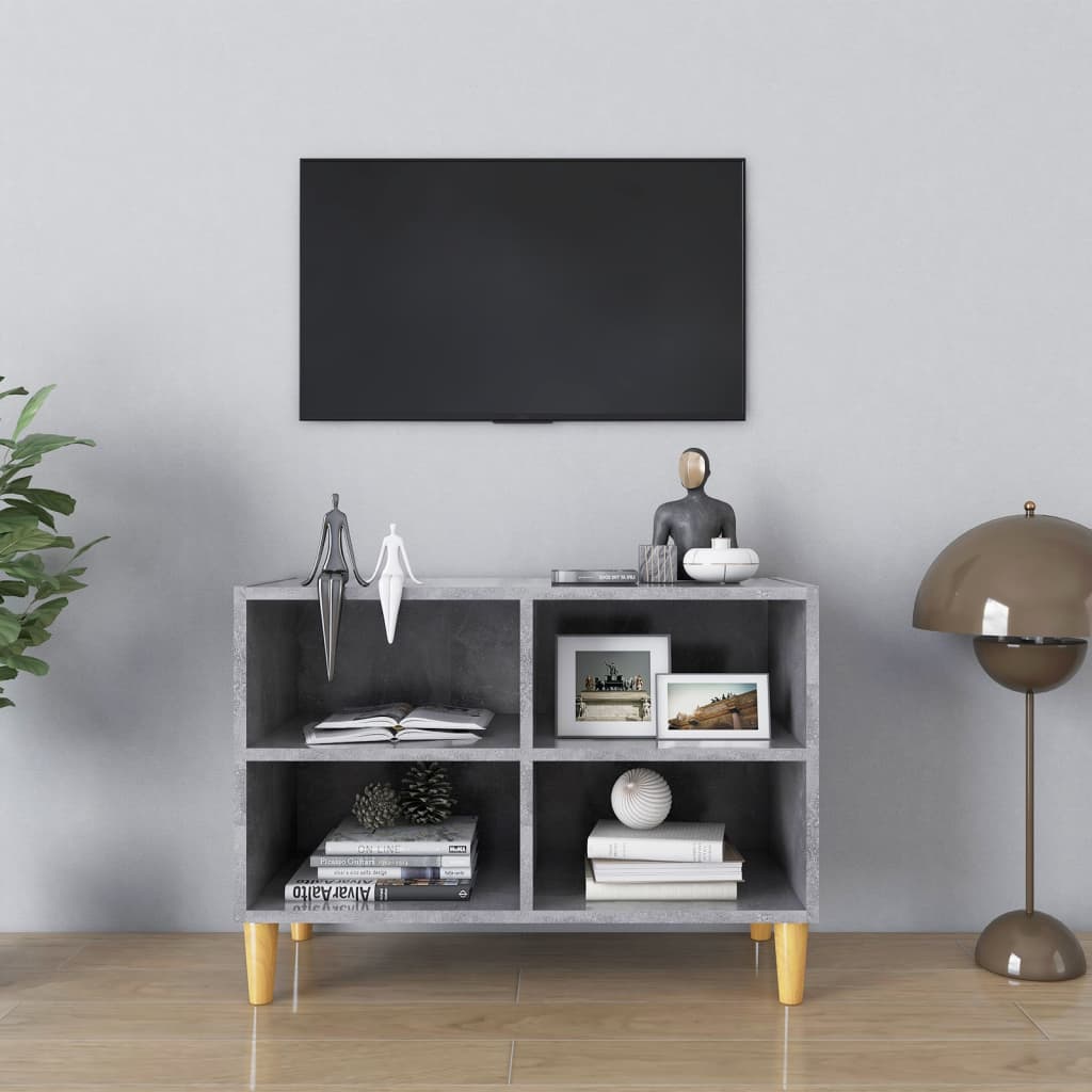 tv-skab med massive træben 69,5x30x50 cm betongrå