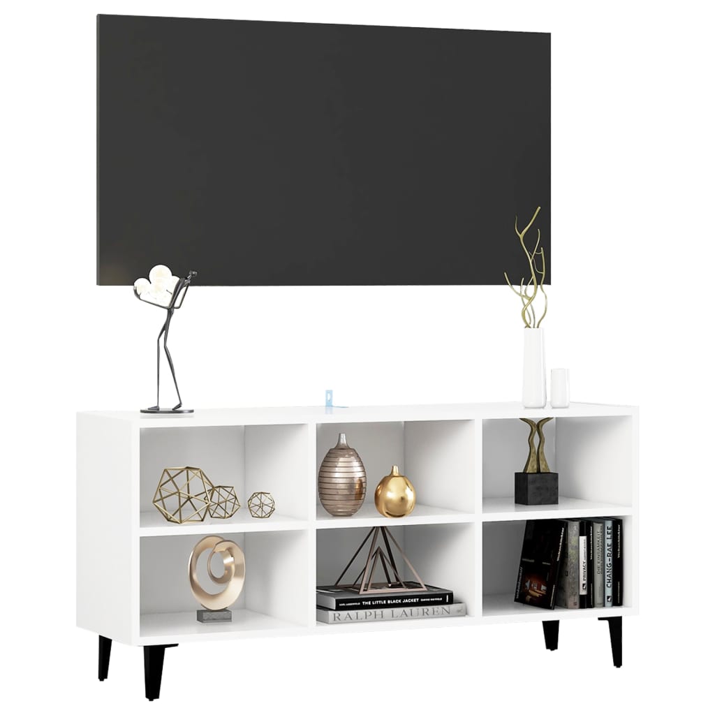tv-skab med metalben 103,5x30x50 cm hvid