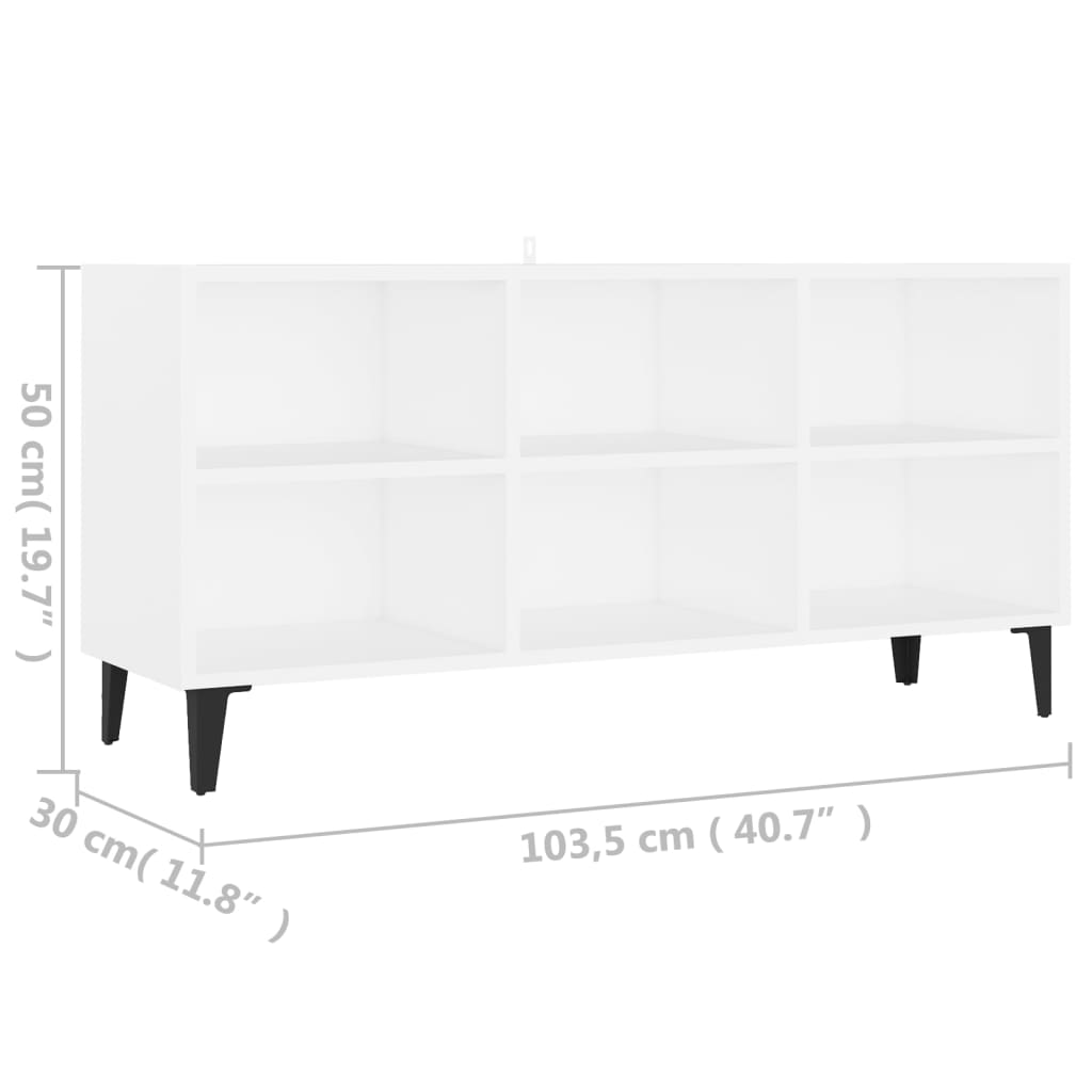 tv-skab med metalben 103,5x30x50 cm hvid