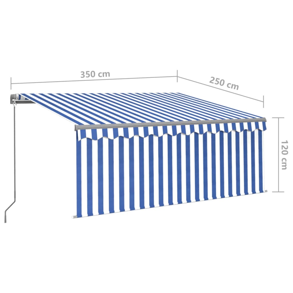 foldemarkise m. rullegardin 3,5x2,5 m manuel blå og hvid