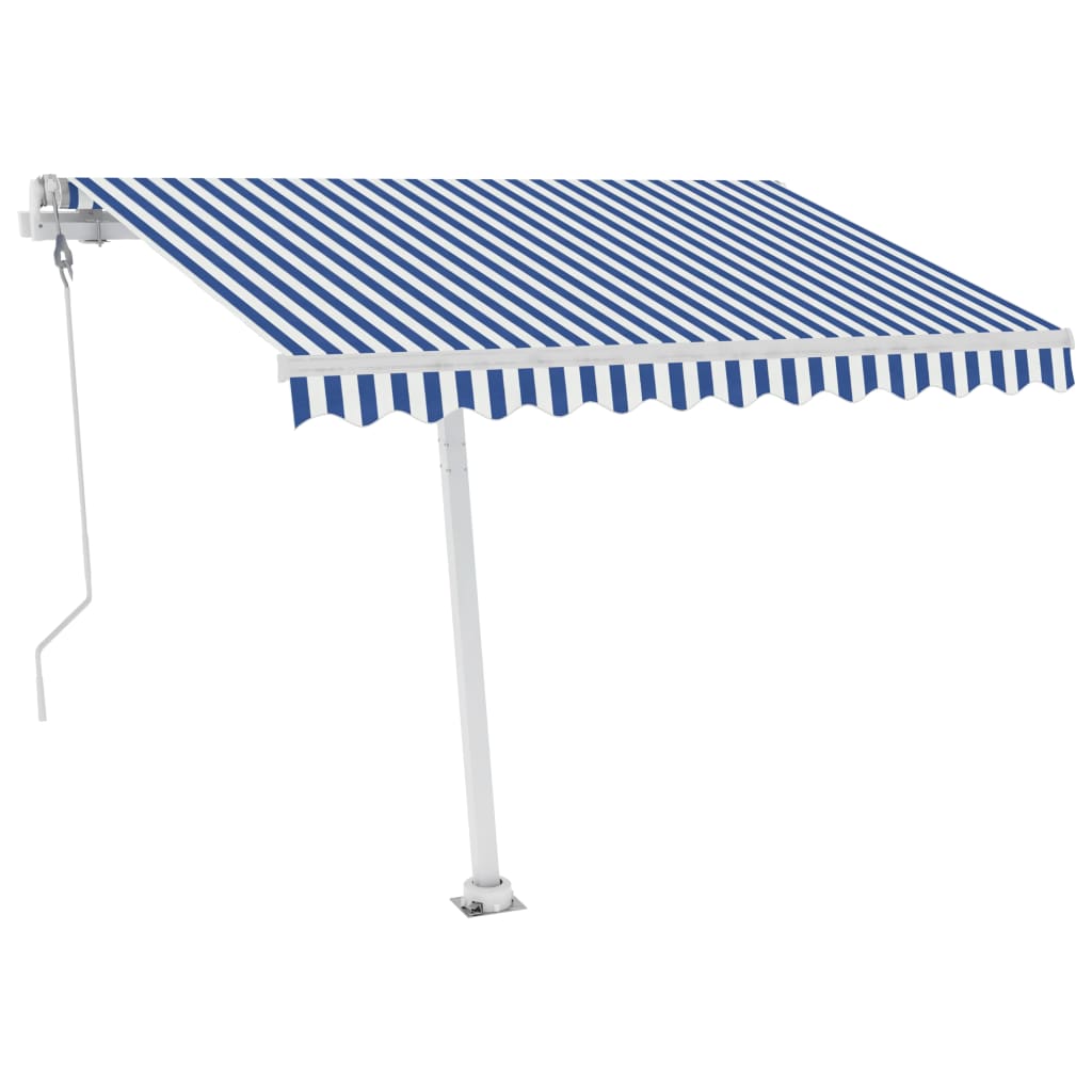 fritstående markise 300x250 cm automatisk betjening blå og hvid