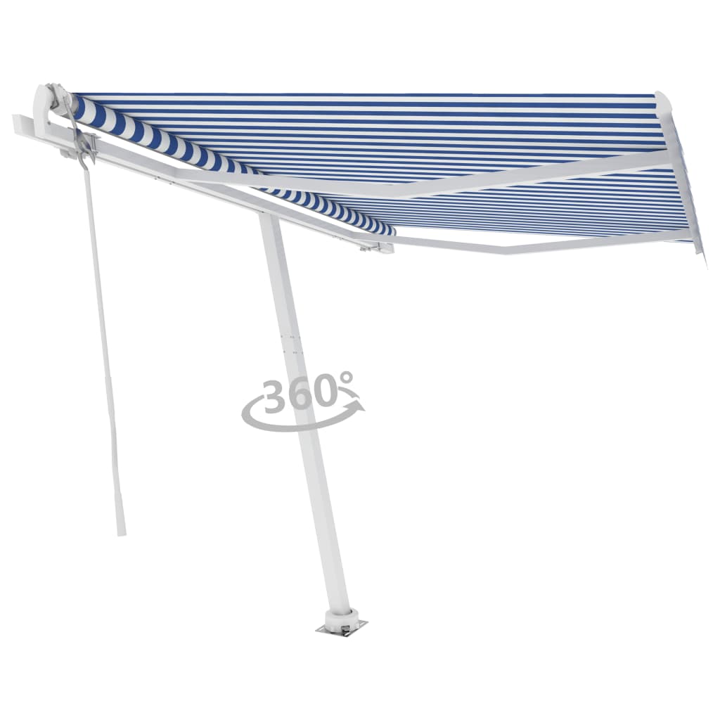 fritstående markise 300x250 cm automatisk betjening blå og hvid