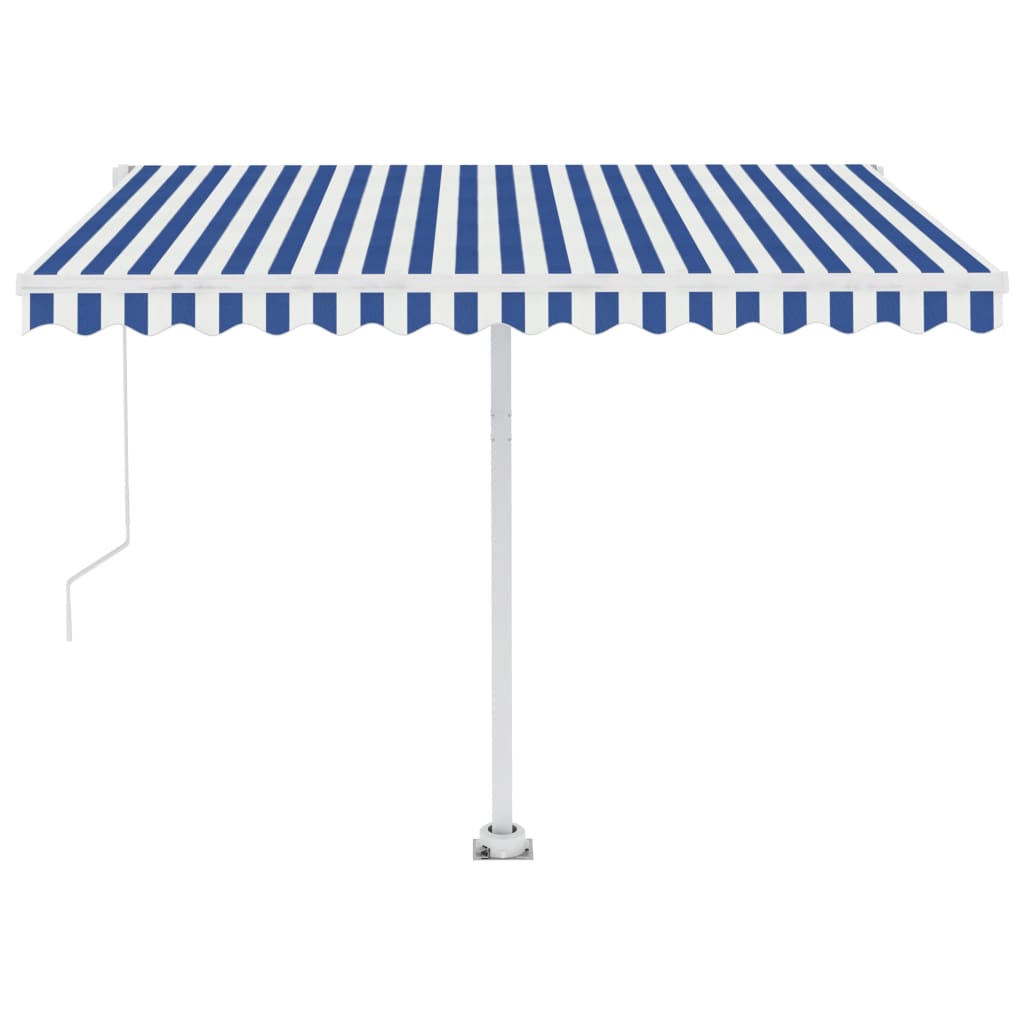 fritstående markise 300x250 cm automatisk betjening blå og hvid