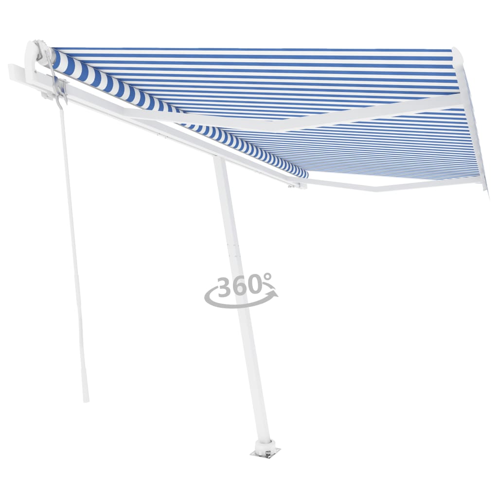 fritstående markise 400x350 cm automatisk betjening blå/hvid