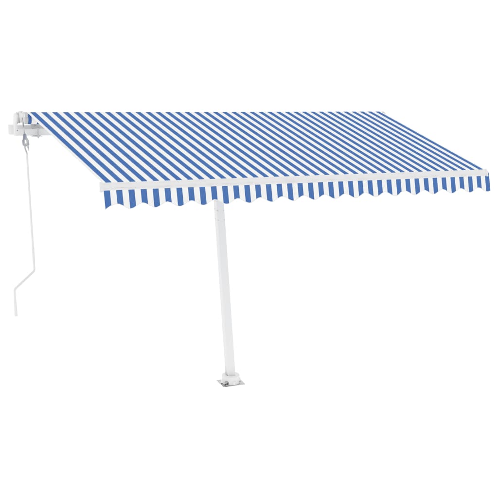 fritstående markise 400x350 cm automatisk betjening blå/hvid