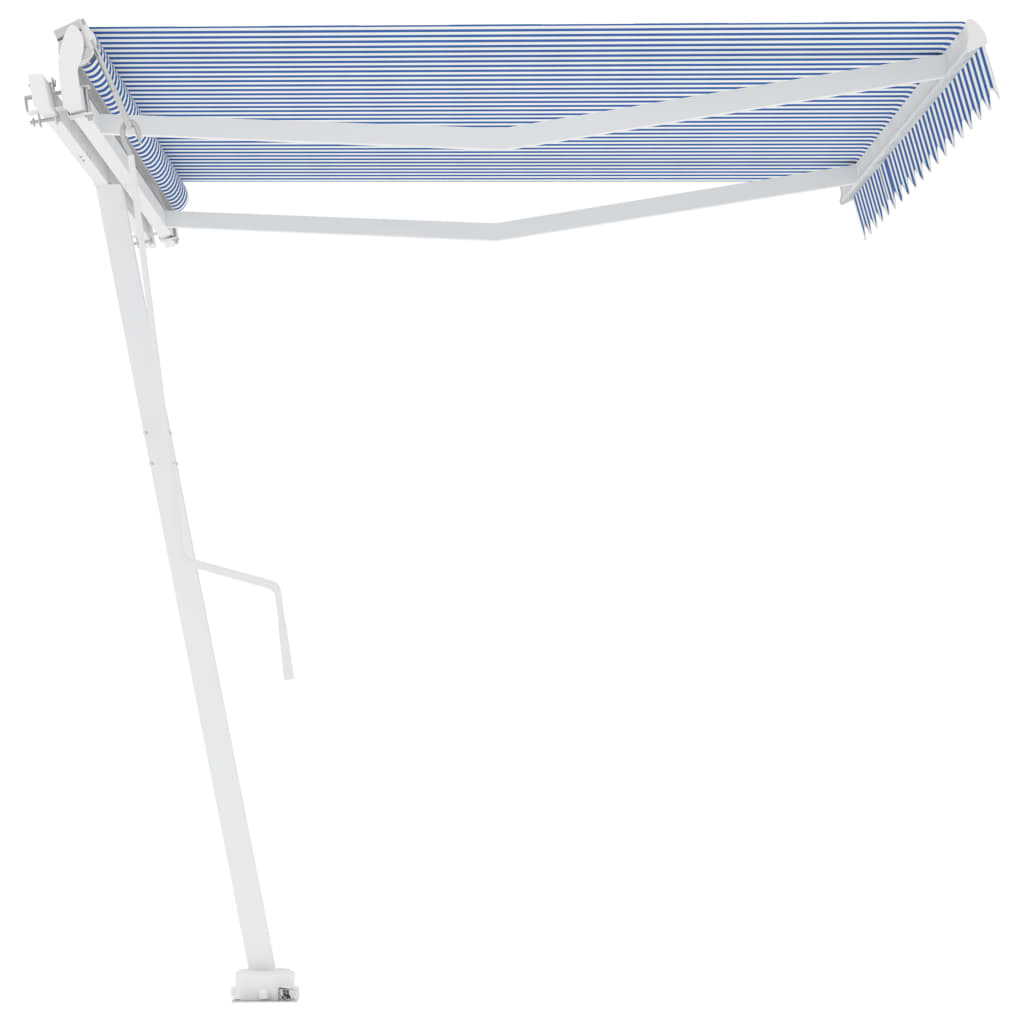 fritstående markise 400x350 cm automatisk betjening blå/hvid