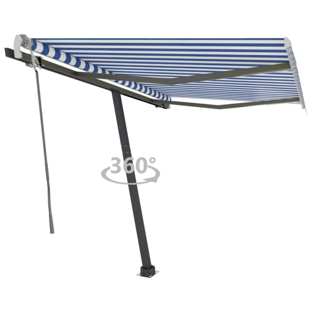 fritstående markise 300x250 cm manuel betjening blå og hvid