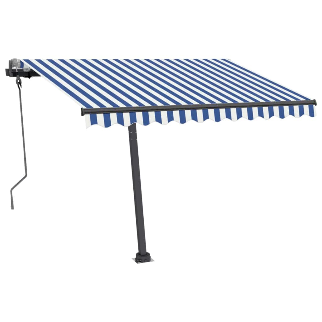 fritstående markise 300x250 cm manuel betjening blå og hvid