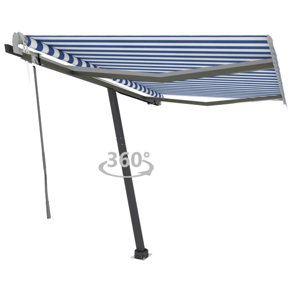 fritstående markise 300x250 cm automatisk betjening blå og hvid