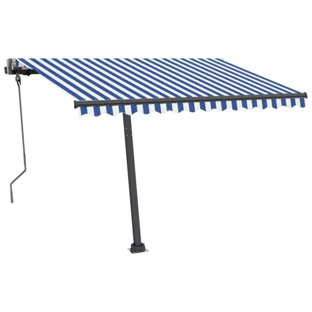 fritstående markise 300x250 cm automatisk betjening blå og hvid