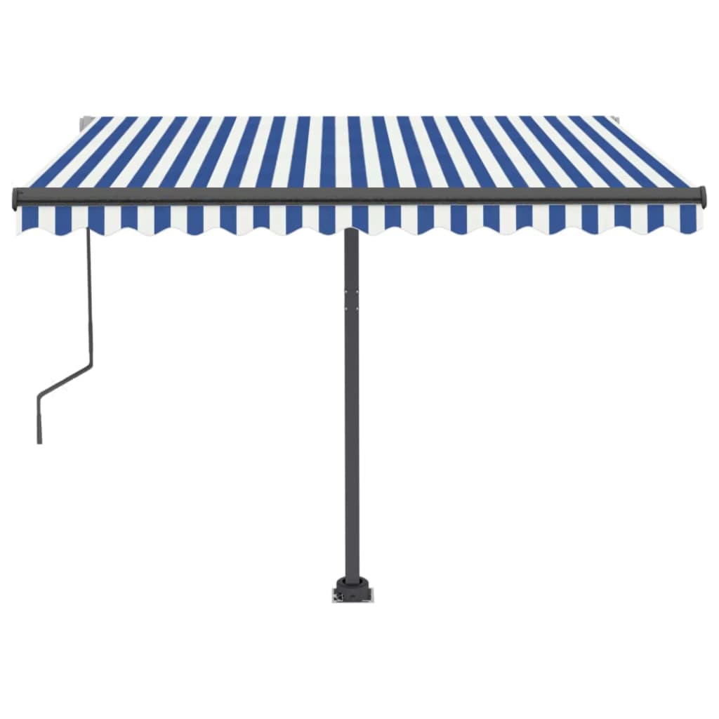 fritstående markise 300x250 cm automatisk betjening blå og hvid
