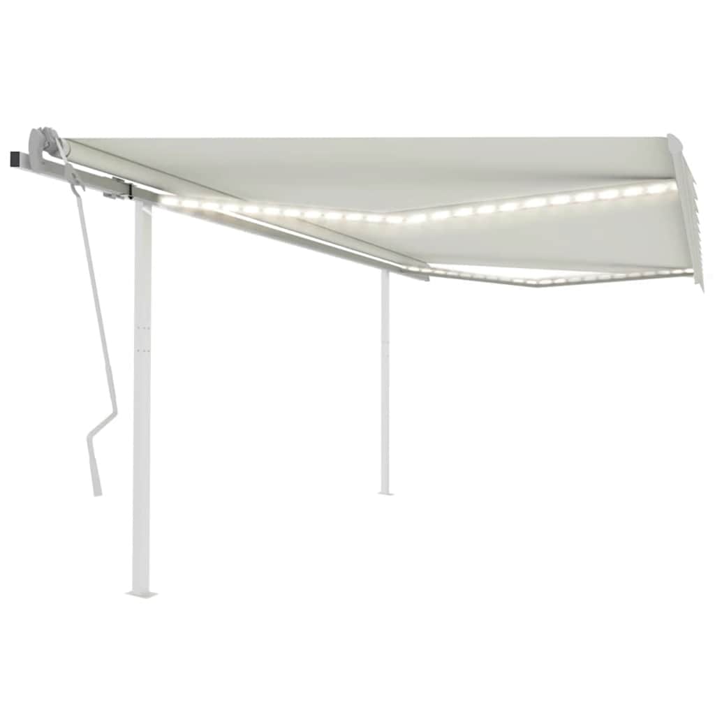 foldemarkise m. LED-lys 4x3 m manuel betjening cremefarvet