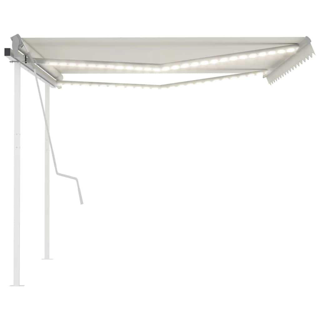 foldemarkise m. LED-lys 4x3 m manuel betjening cremefarvet