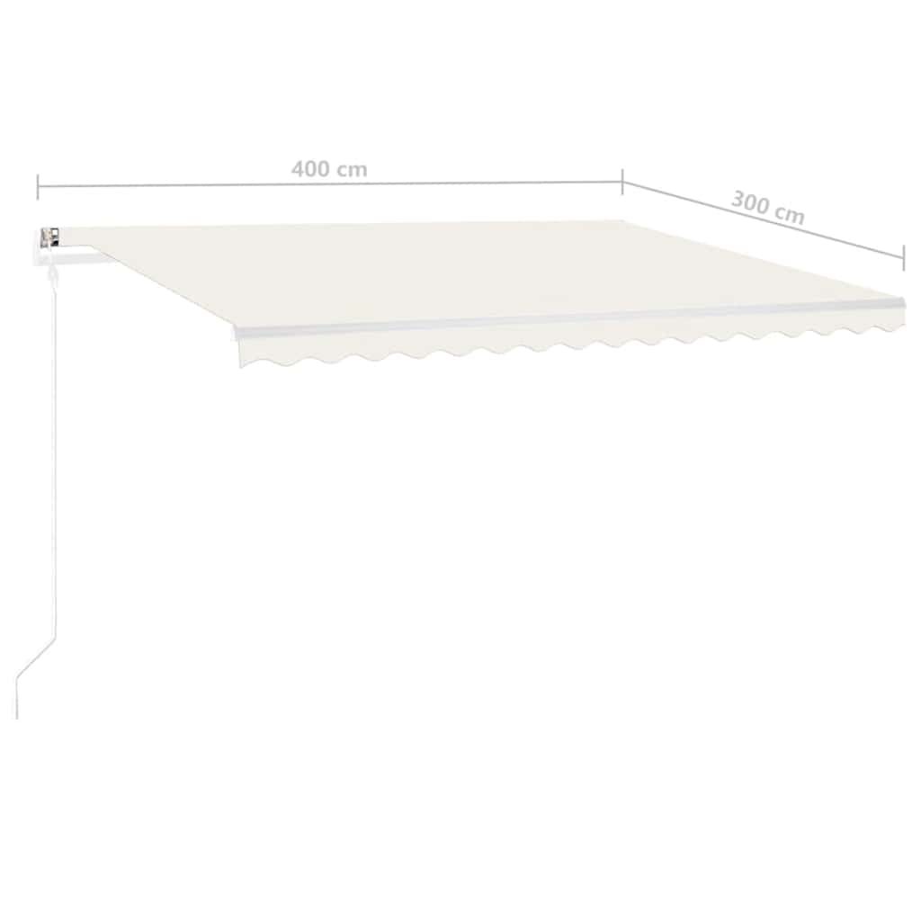 foldemarkise m. LED-lys 4x3 m manuel betjening cremefarvet