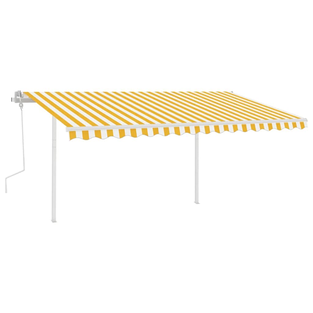 foldemarkise m. LED-lys 4x3 m manuel betjening gul og hvid