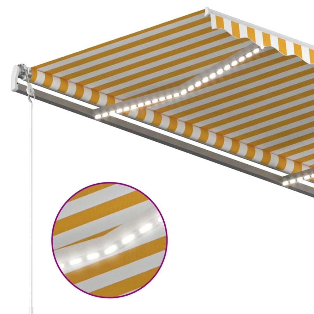 foldemarkise m. LED-lys 4x3 m manuel betjening gul og hvid