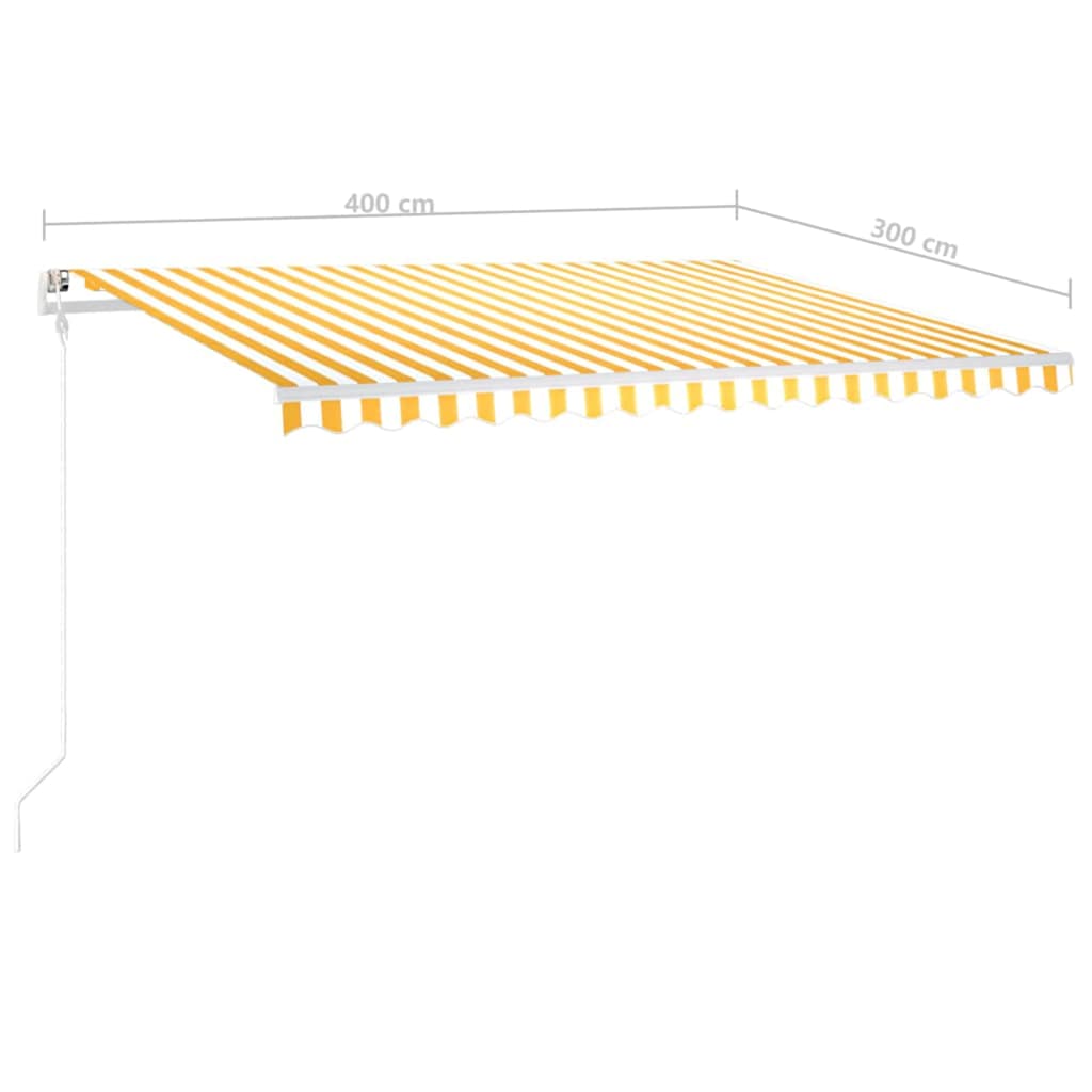 foldemarkise m. LED-lys 4x3 m manuel betjening gul og hvid