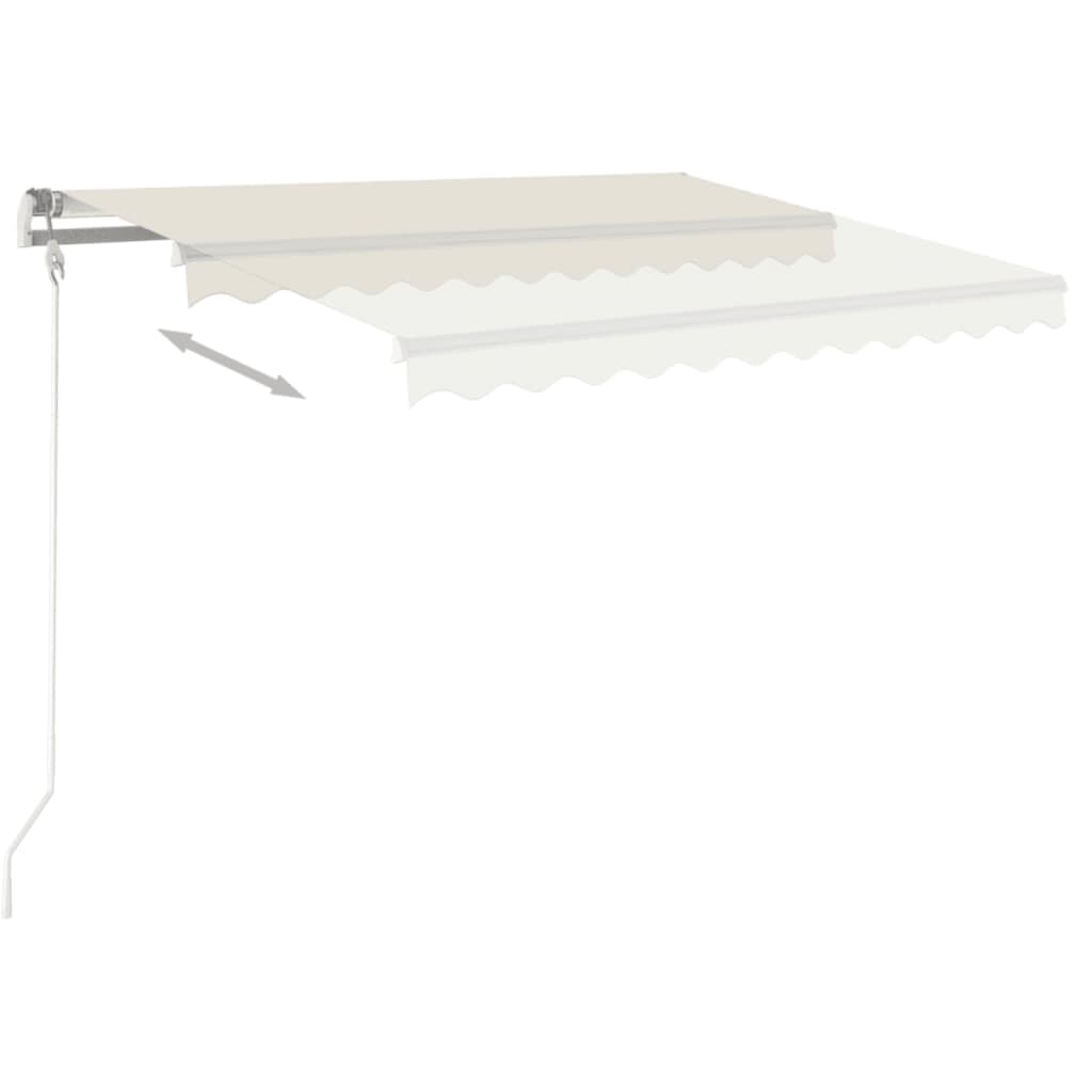 markise med stolper 4,5x3 m automatisk betjening cremefarvet