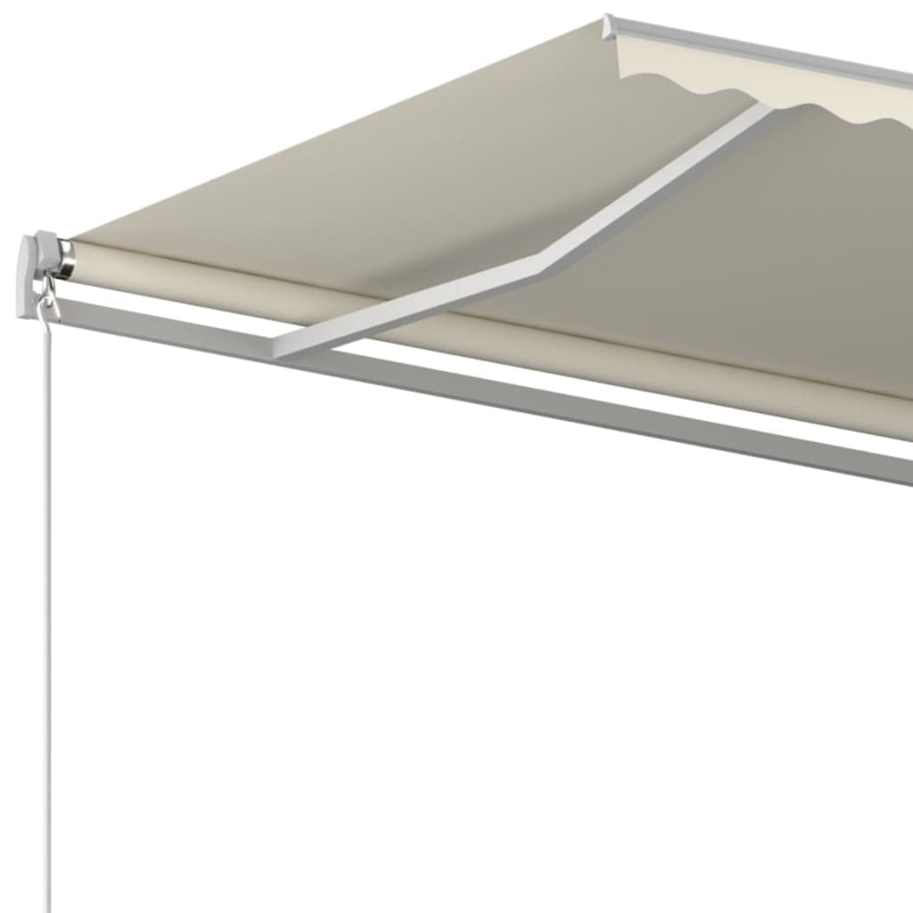 markise med stolper 4,5x3 m automatisk betjening cremefarvet