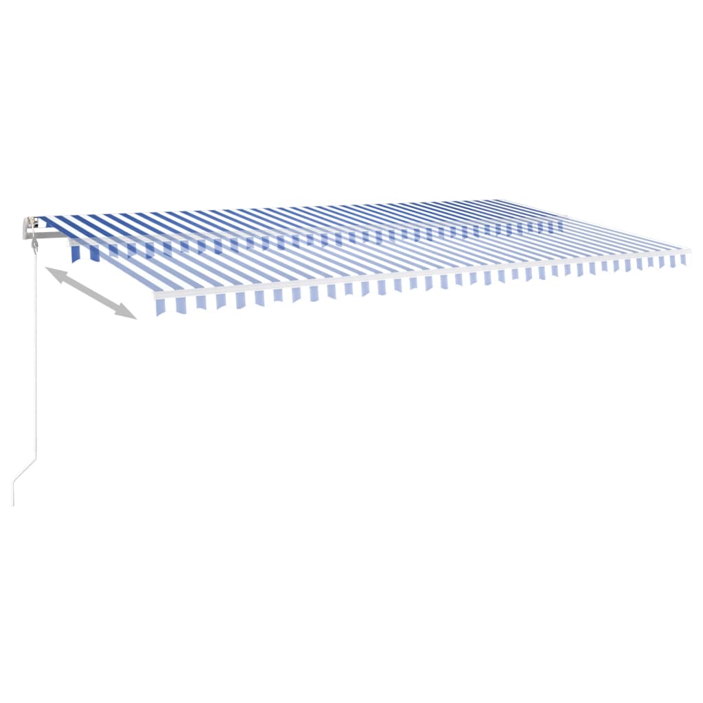 markise med LED-lys 6x3 m manuel betjening blå og hvid