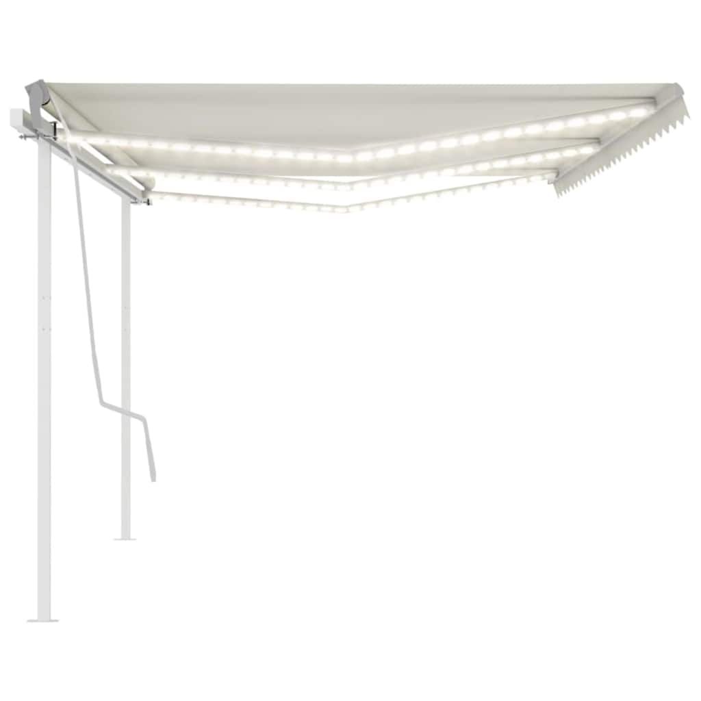markise med LED-lys 6x3 m manuel betjening cremefarvet