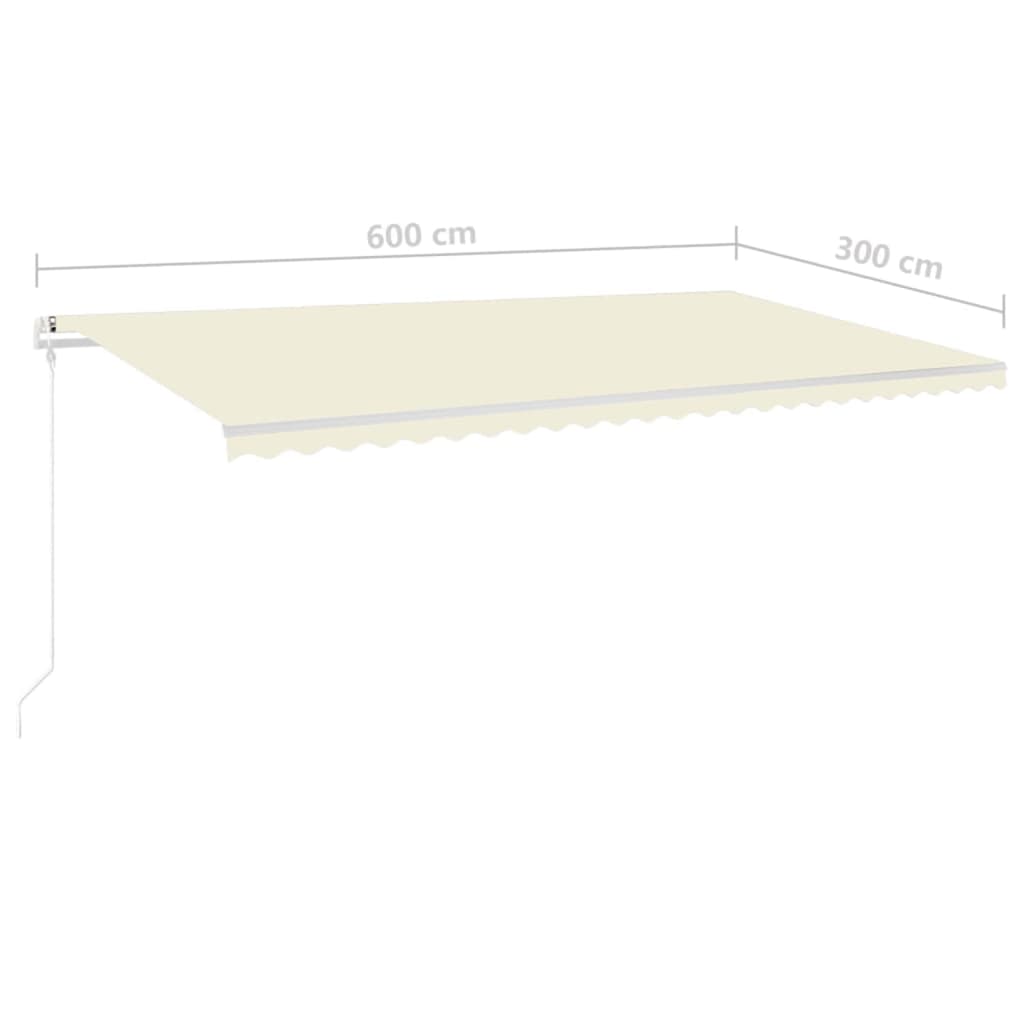 markise med LED-lys 6x3 m manuel betjening cremefarvet