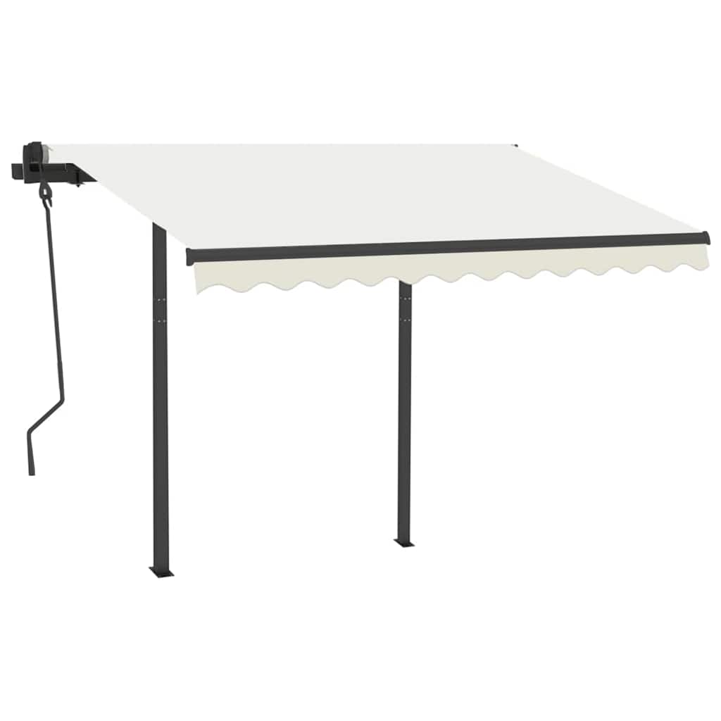 markise med stolper 3x2,5 m automatisk betjening cremefarvet